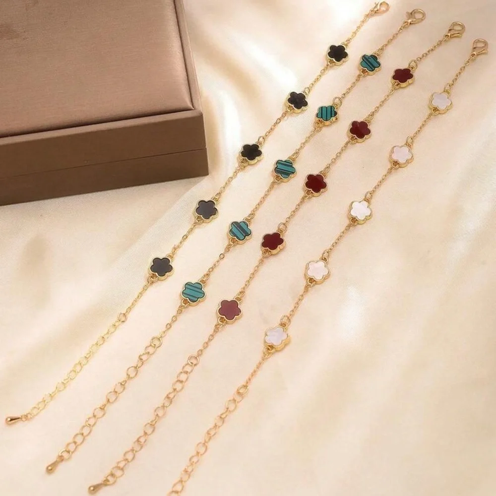 New Lucky Clover Bracelets 14K Gold Plated (Set of 4) | Various Colors